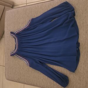 Blue top with red and white cold shoulder -rayon.